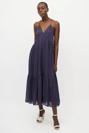Blue Pleated Maxi Dress