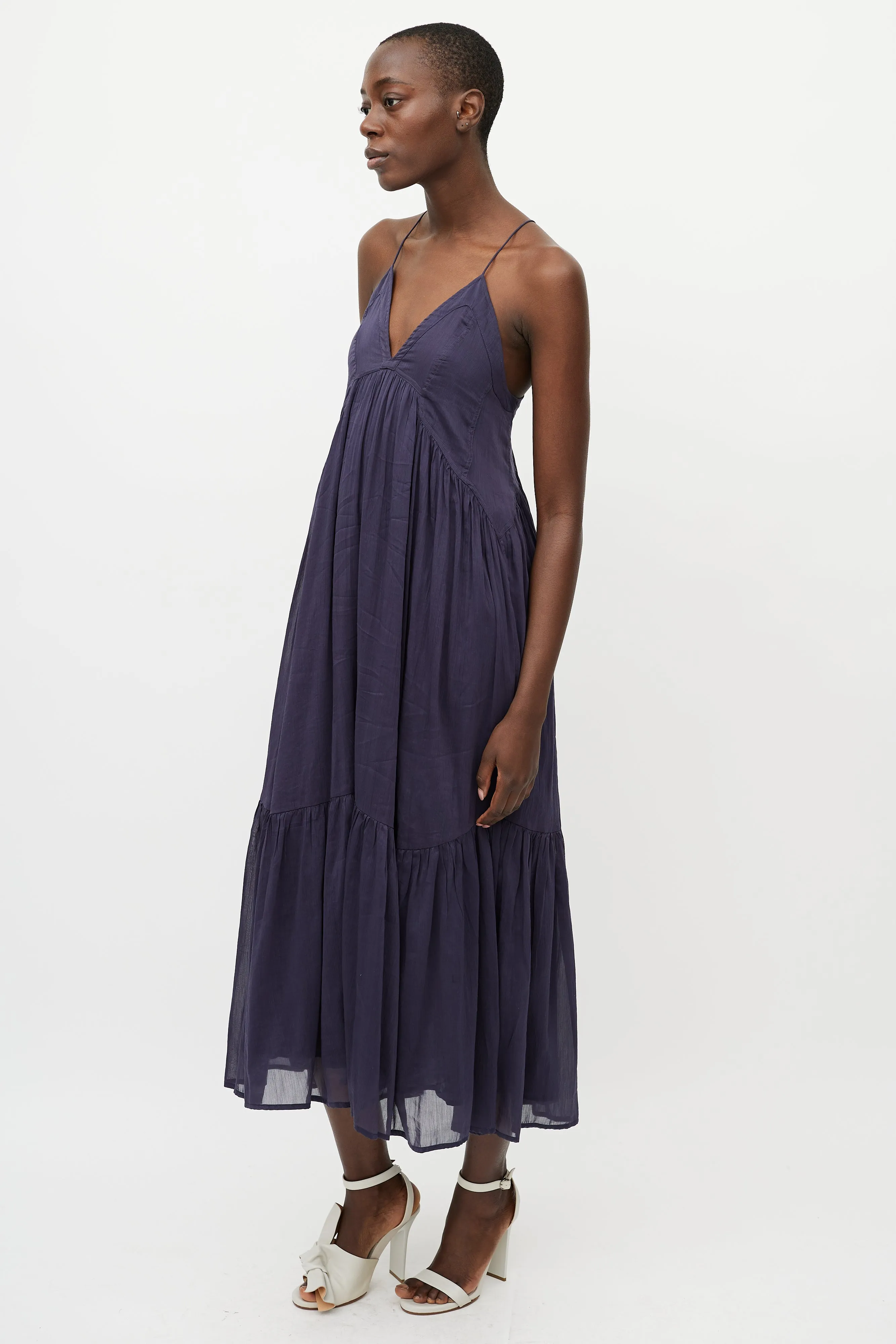 Blue Pleated Maxi Dress