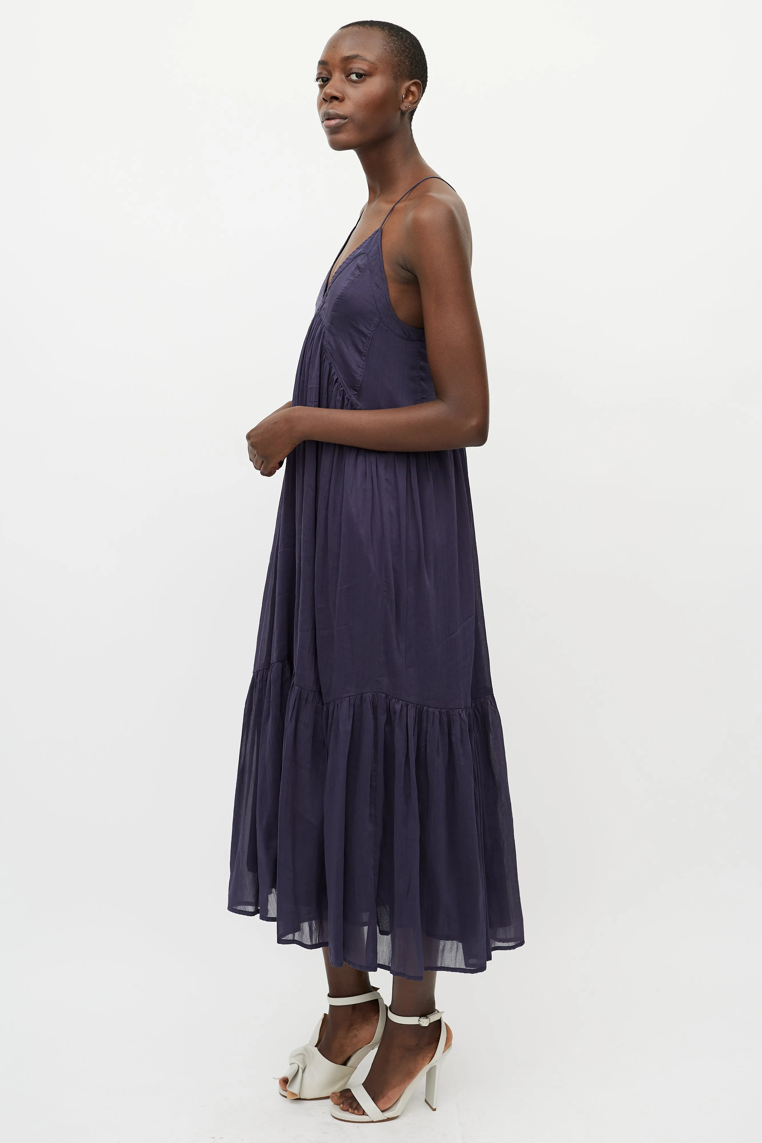 Blue Pleated Maxi Dress