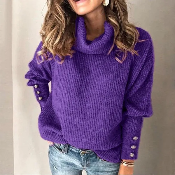 Buttoned Roll Neck Sweater