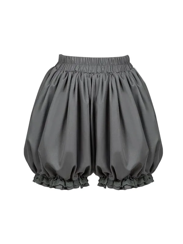 Gray Ouji Lolita Bloomer Shorts with Elastic Waist and Ruffle Cuffs