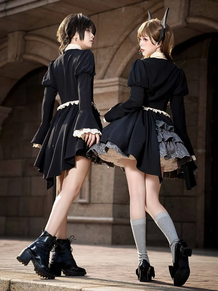 Gray Ouji Lolita Bloomer Shorts with Elastic Waist and Ruffle Cuffs