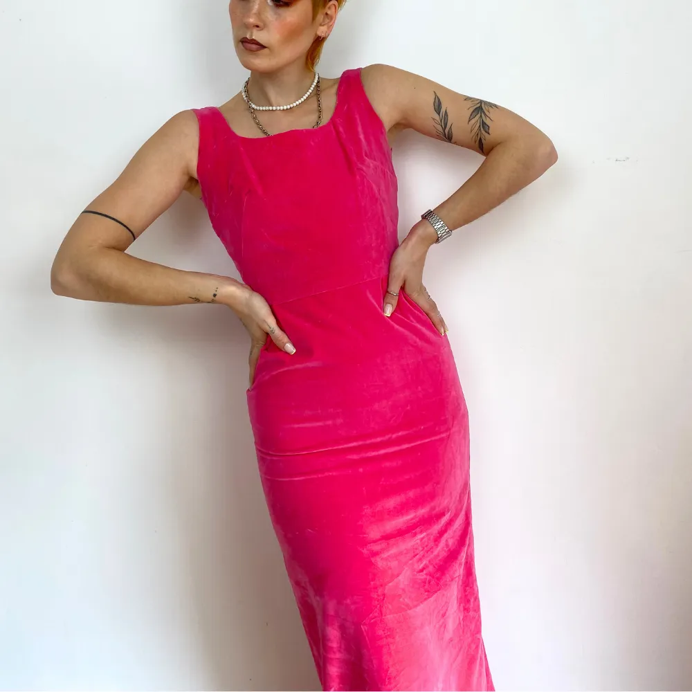 Hot Pink Velvet Maxi Dress - XXS/XS