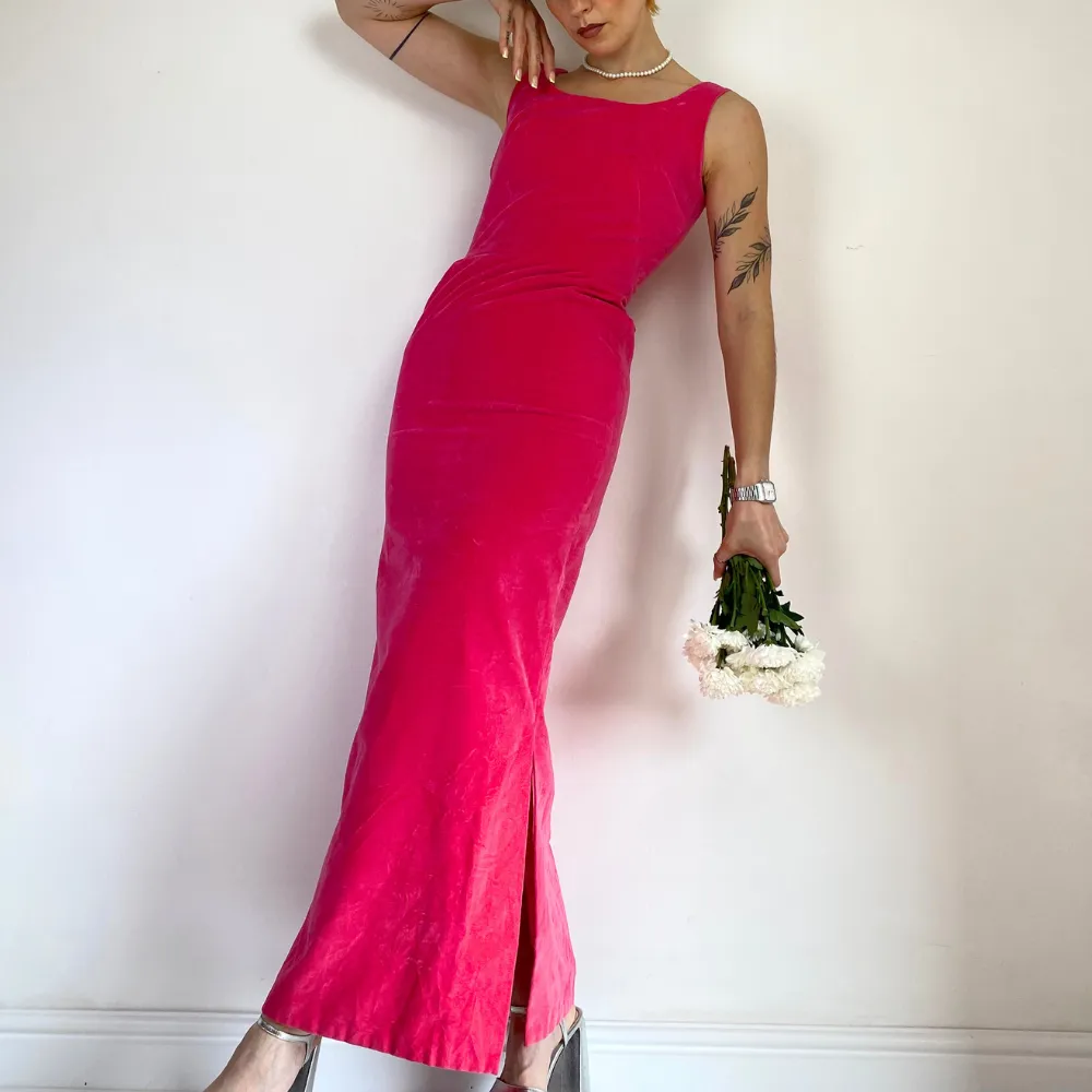 Hot Pink Velvet Maxi Dress - XXS/XS