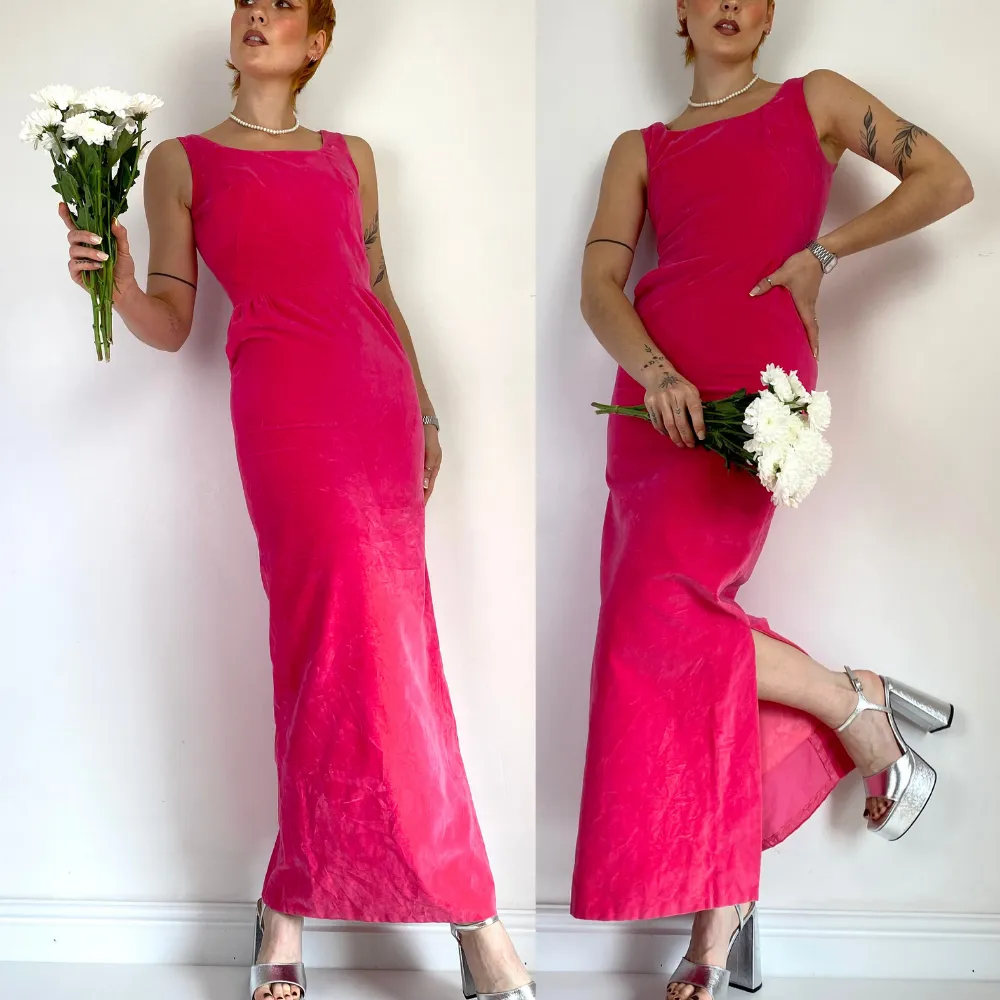 Hot Pink Velvet Maxi Dress - XXS/XS
