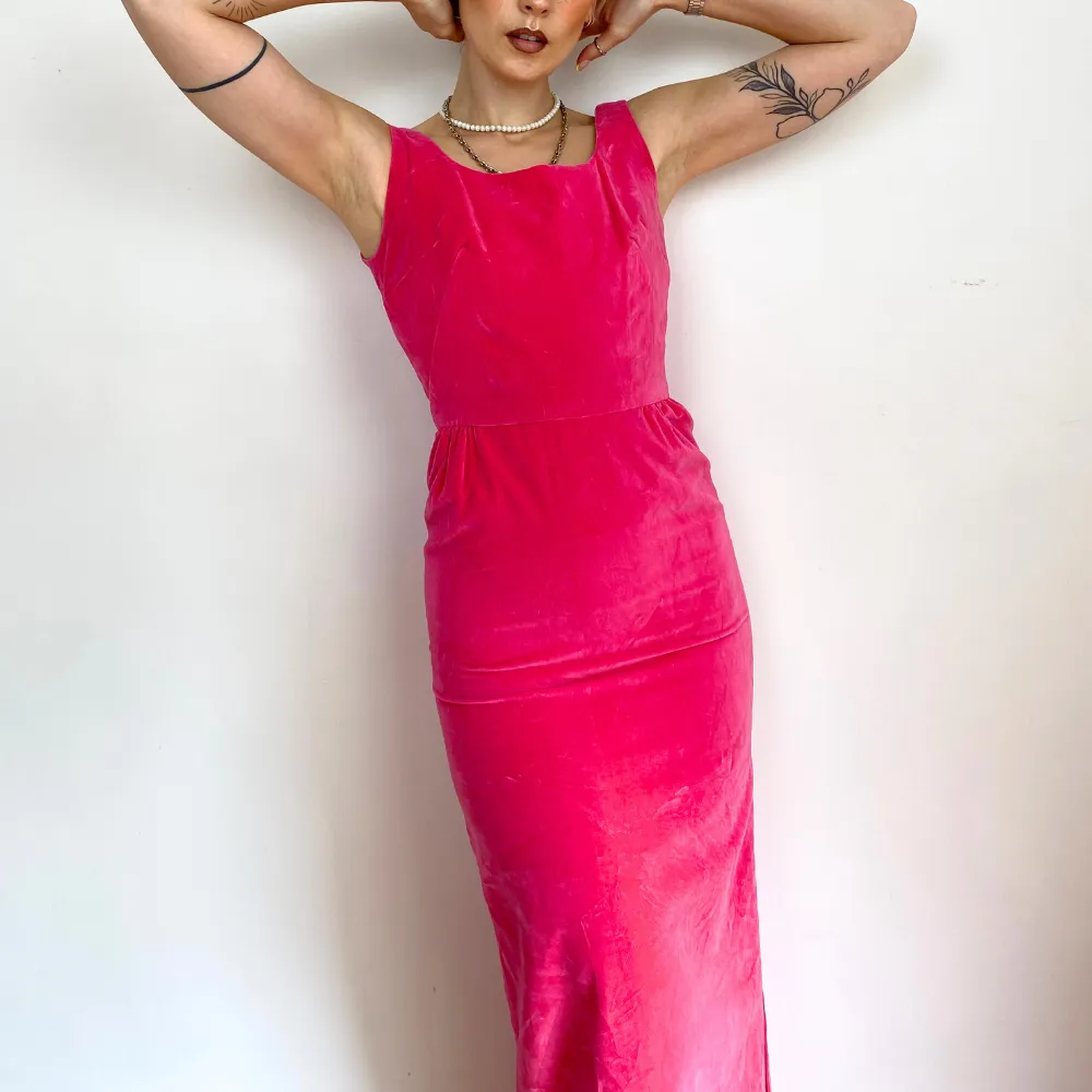 Hot Pink Velvet Maxi Dress - XXS/XS