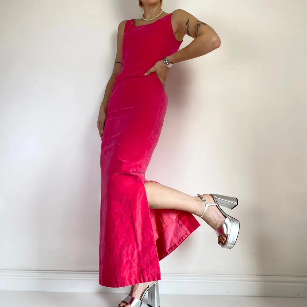 Hot Pink Velvet Maxi Dress - XXS/XS