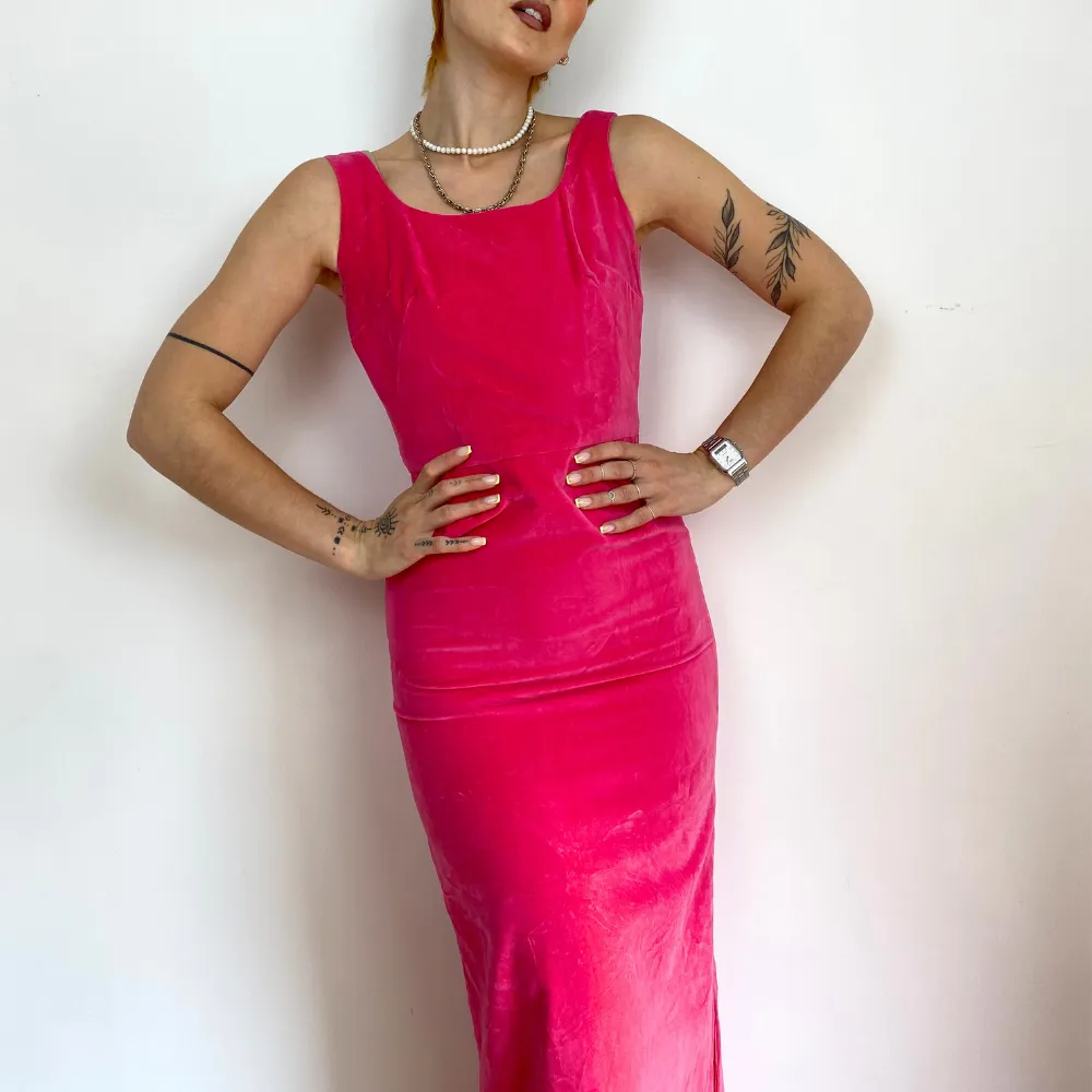 Hot Pink Velvet Maxi Dress - XXS/XS