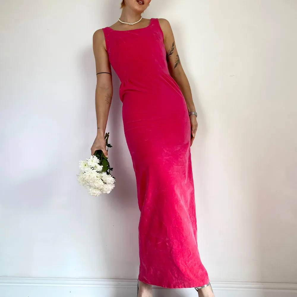 Hot Pink Velvet Maxi Dress - XXS/XS