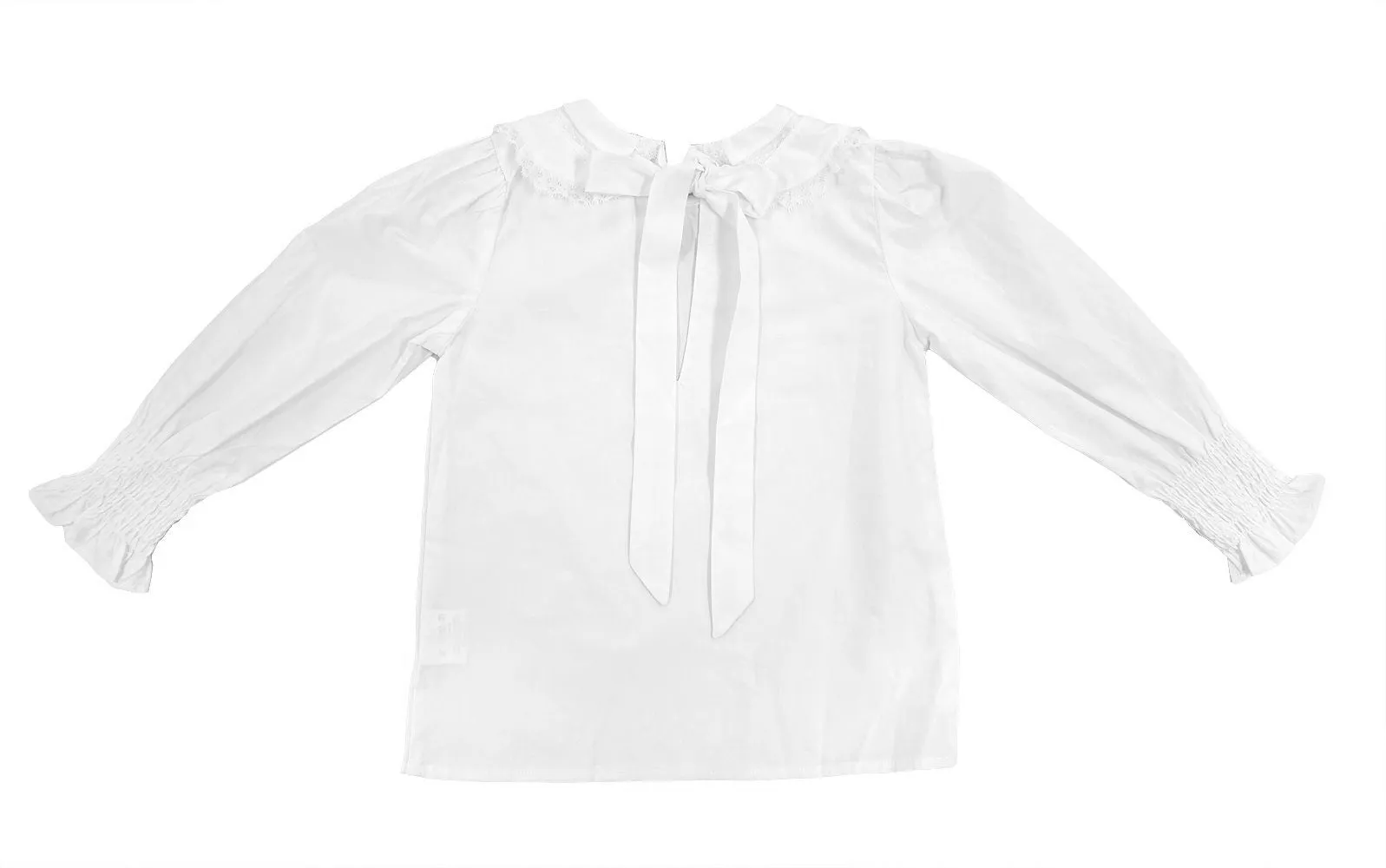 LuLu BeBe Girls White Joy Lace Peter Pan Collar Tie Back Blouse - Long Sleeves