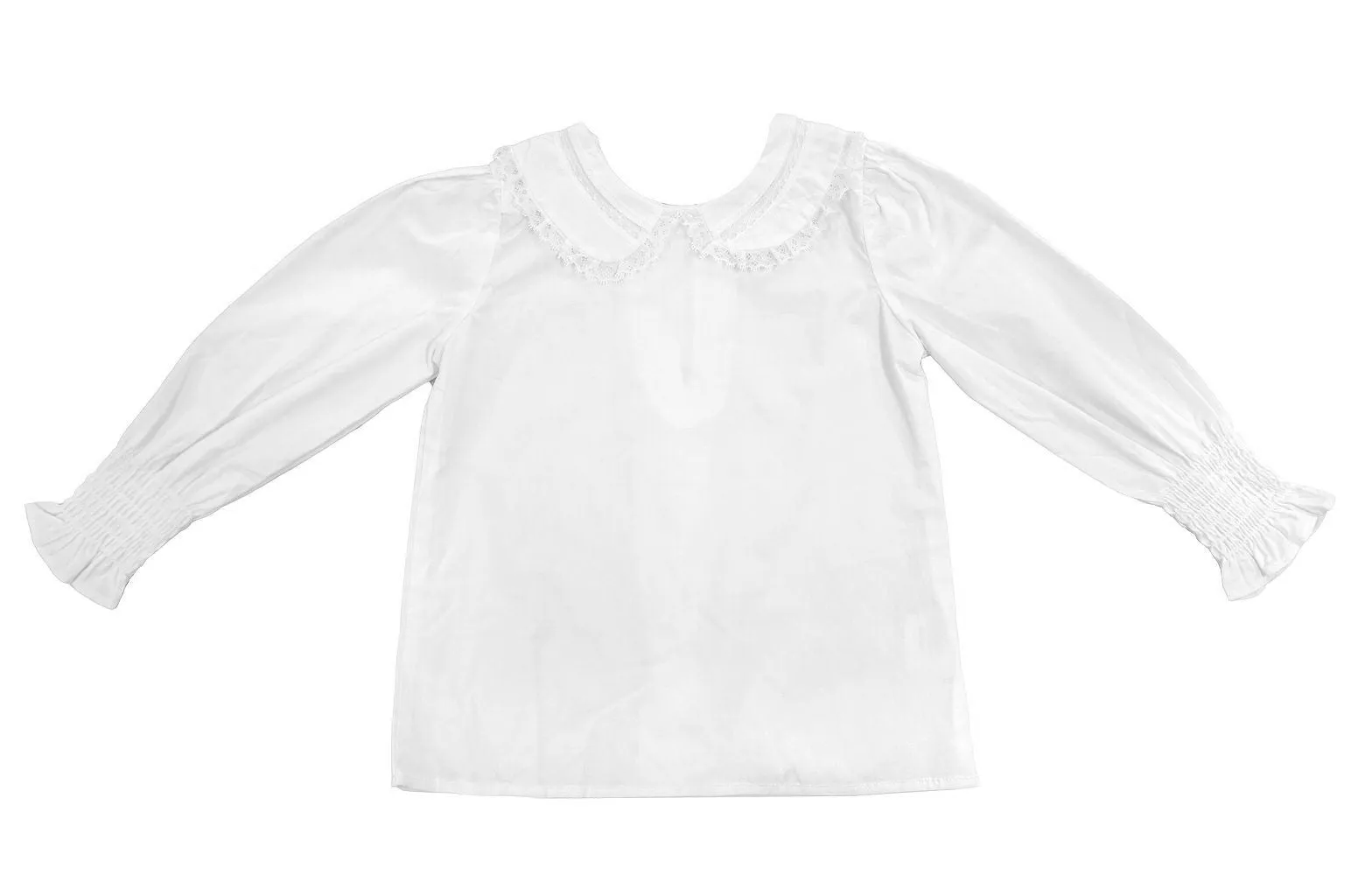 LuLu BeBe Girls White Joy Lace Peter Pan Collar Tie Back Blouse - Long Sleeves
