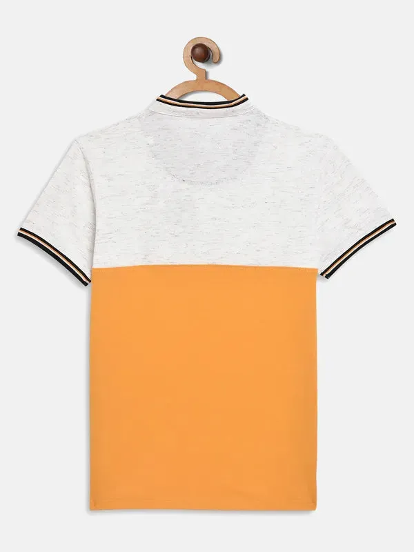 Octave Boys Yellow Typography Colourblocked Henley Neck Applique T-Shirt