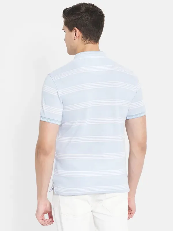 Octave Men Blue Striped Henley Neck T-Shirt